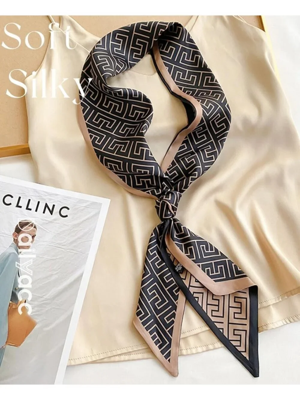 Women's Brown Scraf Silky Satin Headscarf Wrap Lightweight Scarves Scarf